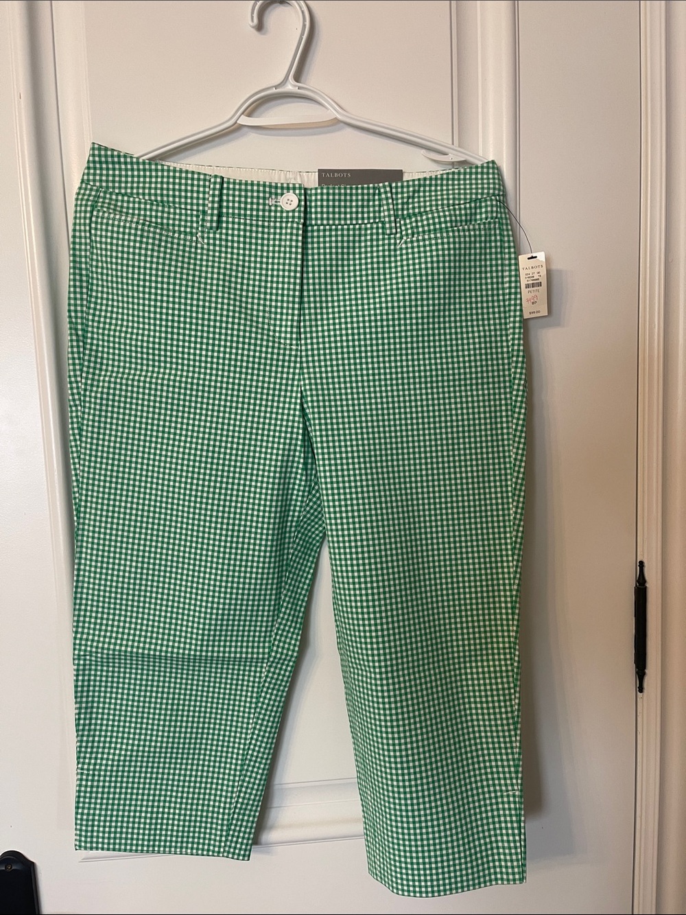 Talbots Green and White Gingham Capri Pants
